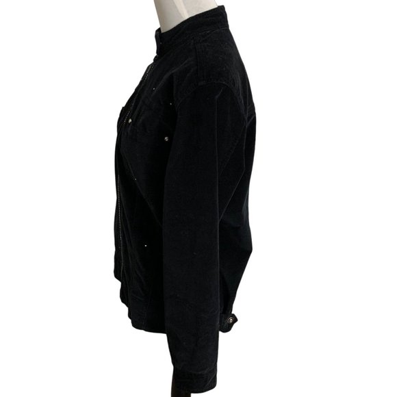 Quacker Factory Corduroy Rhinestone Jacket Size S Black Edgy Trucker Biker Sexy - Picture 9 of 12